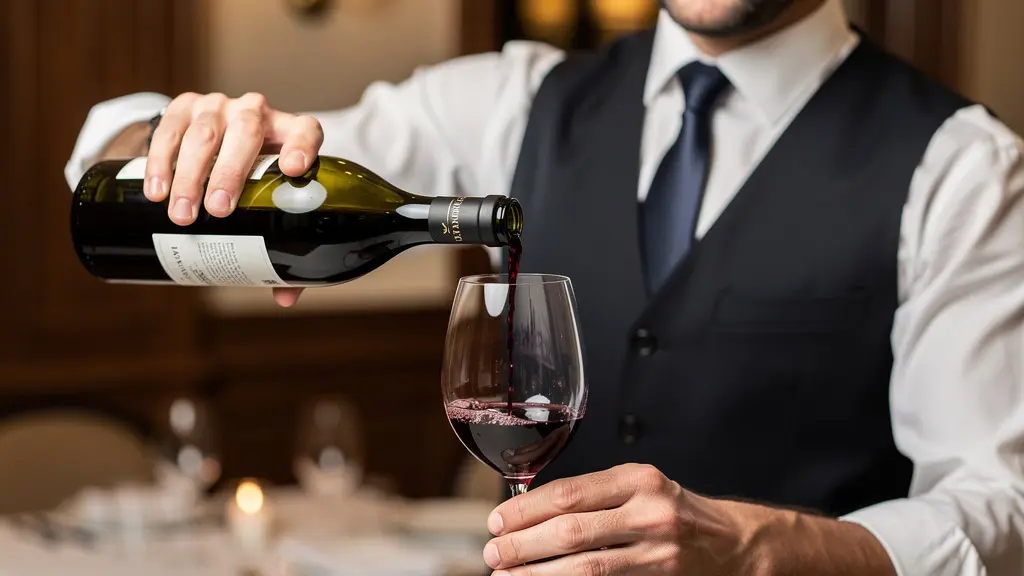Sommelier professionnel versant du vin rouge dans un verre de dégustation adapté