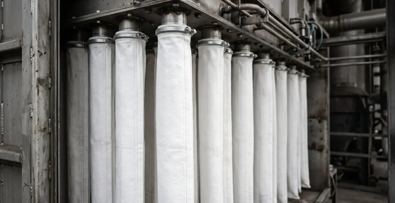 Détail technique de manches filtrantes verticales dans un filtre Eurofilter NG pour dépoussiérage industriel