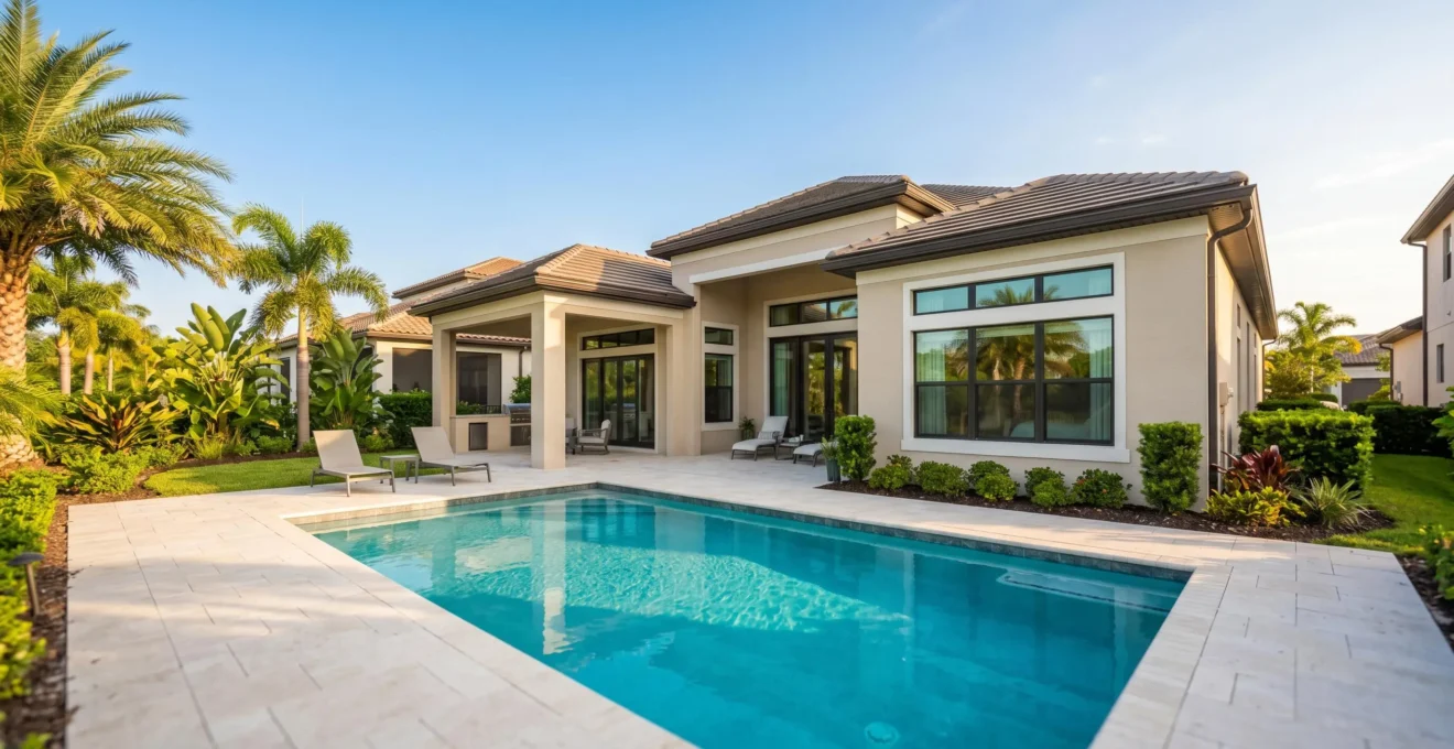 Villa contemporaine avec piscine privée dans un quartier résidentiel d'Orlando, Floride, typique des biens immobiliers destinés à la location saisonnière pour investisseurs