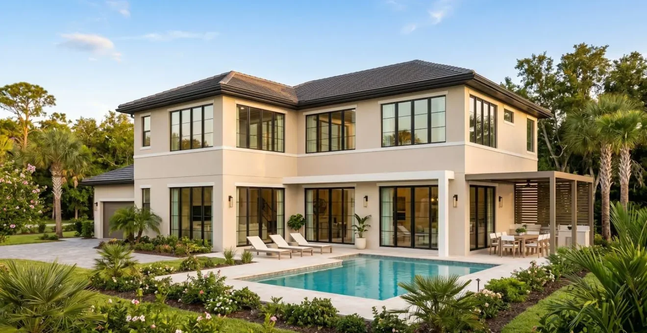 Villa contemporaine avec piscine privée dans un quartier résidentiel d'Orlando, Floride, typique des biens immobiliers destinés à la location saisonnière pour investisseurs