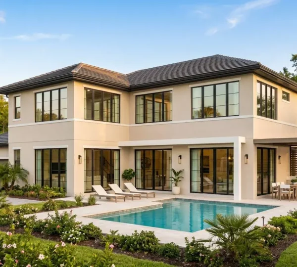 Villa contemporaine avec piscine privée dans un quartier résidentiel d'Orlando, Floride, typique des biens immobiliers destinés à la location saisonnière pour investisseurs